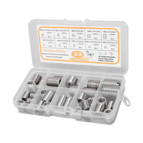 DIY Friendly Pro Grade Threaded Insert Kit With 33 Pieces M8x1.25 Stainless Steel Inserts in organizer case