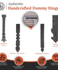 Four Pack 4 Inch Black Faux Strap Hinges Decorative Dummy Hinge Handmade Rustic Iron Hardware Built Tough For Farmhouse Shutters Carriage Doors Barn Doors Castle Doors And Garden Gates in various series on display