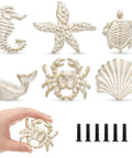 Six Ocean Themed Cabinet Knobs Set With Cast Iron Drawer Pulls For Dresser And Cupboard Includes Screws Coastal Decor With A Beachy Vibe Featuring Turtle Whale Seahorse Starfish Crab And Scallop Details Durable And Easy To Install. Set of 6 cast iron knobs with screws