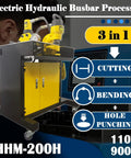 3 In 1 Hydraulic Busbar Machine Pro Grade Heavy Duty Cutter Bender Punch Tool for Copper and Aluminum, yellow unit on wheels