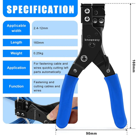 Cable Tie Tool For Plastic And Nylon Zip Ties With Auto Cutter And Fastening Fits Two Point Four To Twelve Mm Ties image detail