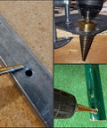 Premium Titanium Coated Hss Step Drill Bits cutting clean holes in various materials including metal and PVC.