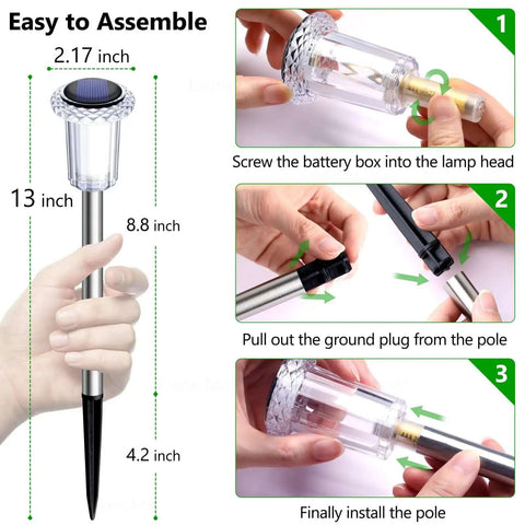 Assembly instructions for Solar LED Outdoor Stake Lights Pack Of 10 Waterproof Stainless Steel Yard Pathway Garden Driveway Parking