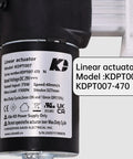 Label on Beefy KDPT007 470 Linear Actuator For Power Recliner And Adjustable Bed Frame, showing 327mm stroke, 1500N load.