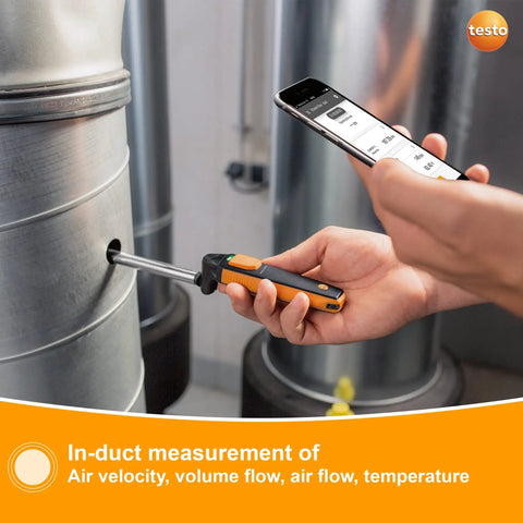 Handheld Air Velocity And Temperature Meter With In-Duct Airflow Measurement, CFM Readout, And A 15 Inch Telescoping Shaft For Easy Spot Checks, Bluetooth Connectivity And Mobile App Control For Quick Duct Diagnostics, in duct testing