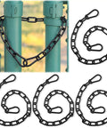 Tough As Nails Stainless Steel Gate Chain Locks 6 Pack Adjustable Link Chains With Both Ended Carabiners Solid Livestock Fence And Pet Cage No Fuss Yard Setup Black, showing linked chains on a gate and individual chains.