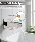All Metal 3 In 1 Rain Shower System With Square Rainfall Head, Wall Mounted Waterfall Tub Spout, 8 Inch Chrome Finish