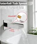 All Metal 3 In 1 Tub And Shower Faucet Set With 10 Inch Square Rainfall Head, Waterfall Spout, Polished Chrome, Wall Mounted