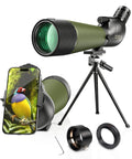 Go To 20 To 60x80 HD Spotting Scope With Tripod And Carrying Case For Bird Watching Hunting Target Shooting Wildlife Scenery Smartphone Adapter And Nikon Compatible SLR Mount, showing mounted smartphone and accessories
