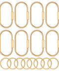 16 Piece Locking Brass Carabiner Key Ring Set With Screw Lock Clips Gold Finish Keychains For Men And Women In Two Shapes