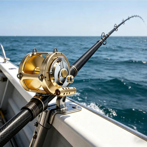 Heavy Duty Deep Sea Tuna Reel For Offshore Trolling With Two Speed Gear Ratio Two Point Five To One And One Point Three To One 132Lb Max Drag