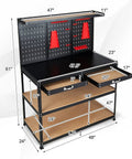 Heavy Duty 48 Inch Work Bench With Pegboard Storage 4 Tier Metal Tool Storage Bench 2 Drawers Hanging Accessories