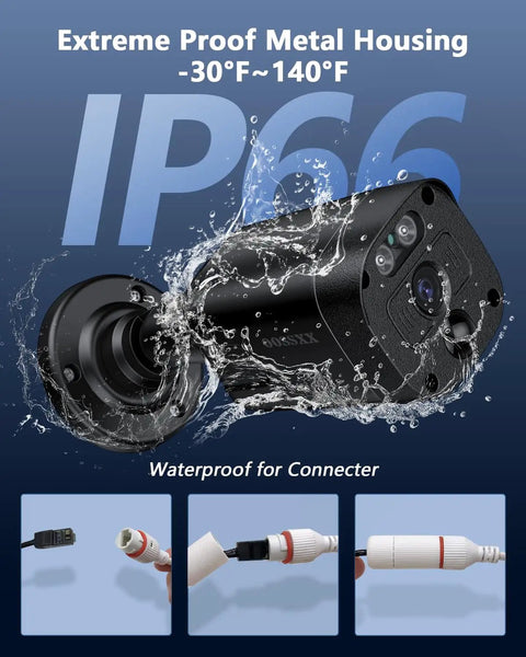 4K Ultra HD Security Camera System With 8.0 MP Sensors, waterproof metal housing IP66 for outdoor use in extreme temperatures