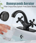 Oil Rubbed Bronze Bathroom Vessel Sink Faucet With Single Hole Deck Plate Pop Up Drain Dual Handle Cross Knobs Hot And Cold Water Vessel Basin Mixer Tap No Fuss Solid Brass in use with hand and glass under running water.