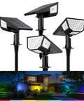 Multicolor Solar Spot Lights Outdoor With 47 LEDs 4 Sides Illuminants 300 Degree Beam IP67 Waterproof in garden setting