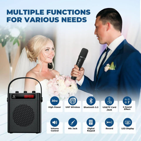 Beast 30W Portable Voice Amplifier With Wireless Mic And Bluetooth PA System for speeches and events, bride holding mic