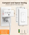 Gotta Love This Dimmer Plug With Remote Control For Lamps And Table Lights showing a compact outlet next to a manual switch on a wall.
