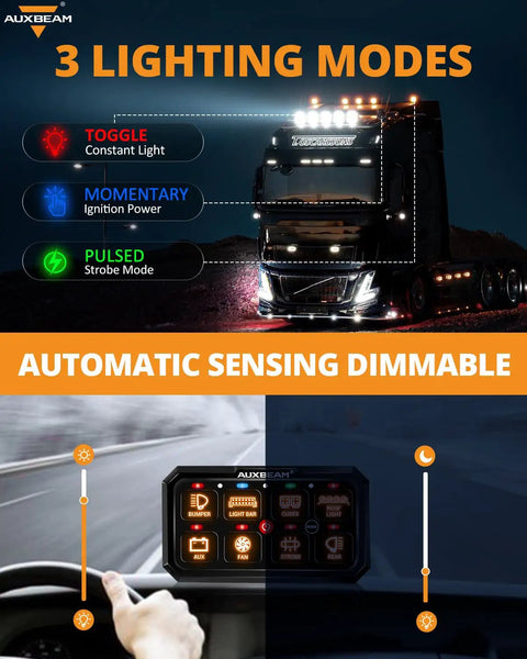 8 Gang RGB Switch Panel 5 Inch Large for Car Truck SUV RV Camper Van Offroad 12V Toggle Momentary Pulsed Lighting Modes