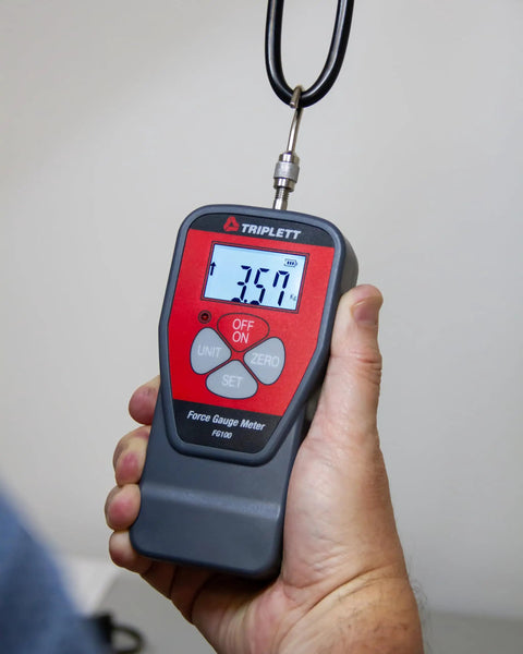 Digital Force Gauge For Tension And Compression With 110 Lb Capacity Peak Hold Backlit LCD High Accuracy 0.5 Percent Load Cell Measures Pull And Push Forces For QC Research And Field Testing, handheld