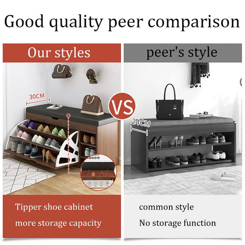 No Sweat Flip Front Shoe Cabinet With Comfy PU Bench Seat rugged wooden entryway storage organizer with 30cm height for shoes.