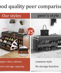 Comparison of Flip Open Wooden Shoe Cabinet With Padded PU Bench Seat showing greater storage capacity and stylish design.