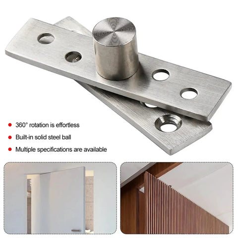 360 Degree Rotation Heavy Duty Door Pivot Hinge in Stainless Steel Concealed Revolving Furniture Hardware 56x15.5x2mm for Smooth Easy Install Built to Last Door Pivot System for Home Office and Cabinets; stainless pivot hinge with cabinet uses