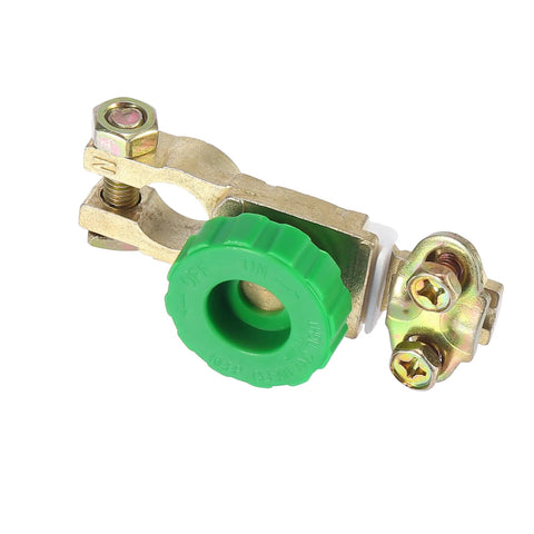 Top Post Battery Disconnect Switch Kit For Boat Or Car Knob Style Quick Master Isolator with green knob, side view