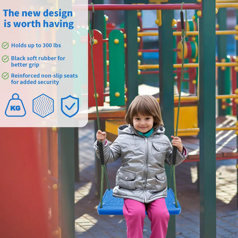Child sitting on Durable Non Slip Swing Seat With Adjustable Rope For Tree Or Outdoor Backyard Play No Fuss Setup, Blue