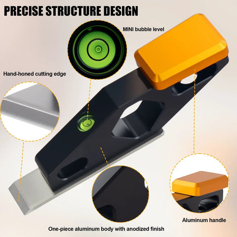 Pro Shop Ready Block Plane With Built In Level And Hardened Steel Blade Compact Aluminum Hand Planer top view highlighting level and blade