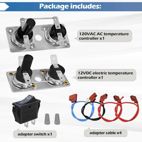 RV Water Heater Thermostat Limit Switch Kit 12V and 120V T Stat Plug and Play Compatible With Suburban SW Series, includes adapters