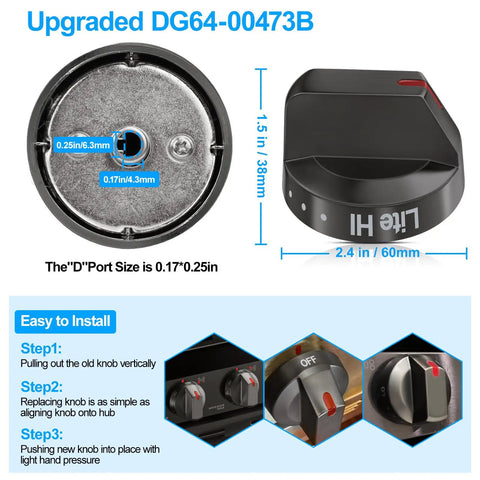 Upgraded Black Stainless Stove Knob Set For Gas Range And Oven With Beefed Up Dial Knobs Replacement Top Burner Controls