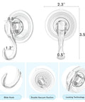 Clear Suction Cup Hooks Set Of 6 For Shower, Small Yet Mighty, Heavy Duty Removable And Reusable, Transparent PET Plastic Hangers with Measurements