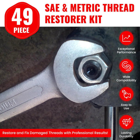 Pro Grade 49 Piece Thread Chaser Set With 22 Taps, 24 Dies, And 3 Thread Files For Metric And SAE Restoration close-up