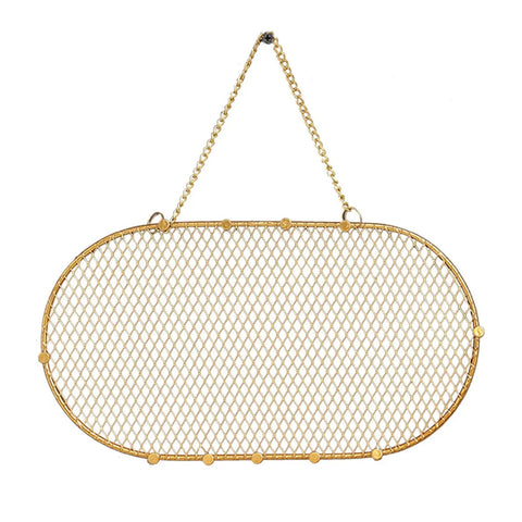 Wall Mounted Jewelry Organizer With Grid Design For Earrings Necklaces Bracelets And Watches In A Dope Sleek Iron Gold Finish Display Rack 35x18cm