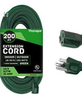 Green Outdoor Extension Cord 200 Ft 16 Gauge 3 SJTW Weatherproof Heavy Duty Cable with 3 Prong Grounded Plug