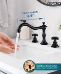 3 Hole Widespread Matte Black Bathroom Faucet With Double Cross Handles Deck Mount Vanity Sink Mixer Tap For Hot And Cold Water