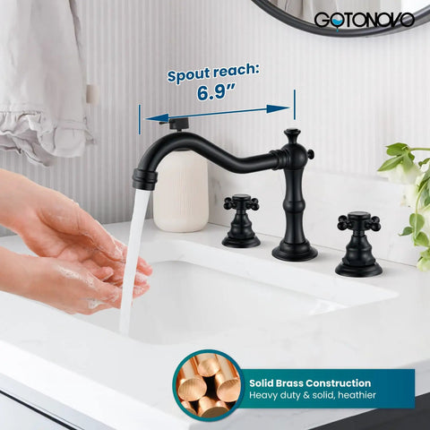 3 Hole Widespread Matte Black Bathroom Faucet With Double Cross Handles Deck Mount Vanity Sink Mixer Tap For Hot And Cold Water