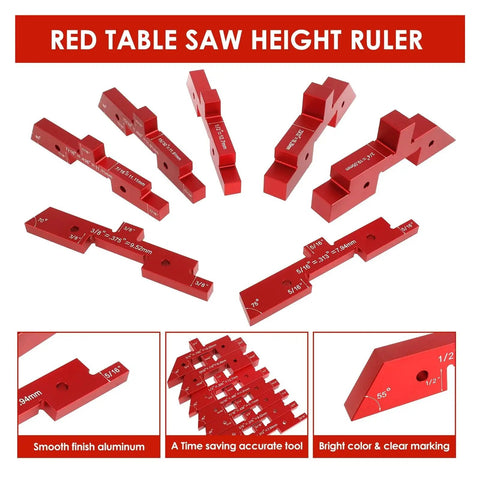 Slick 14 Piece Setup Block Gauge Set For Router Table Saws Precise Height Measurement Jigs stackable red aluminum blocks.