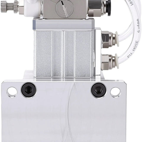 Heavy Duty Pneumatic Vise For CNC Milling And Grinding With 3mm Stroke And 40kg Thrust, detailed view of aluminum body and air connectors.