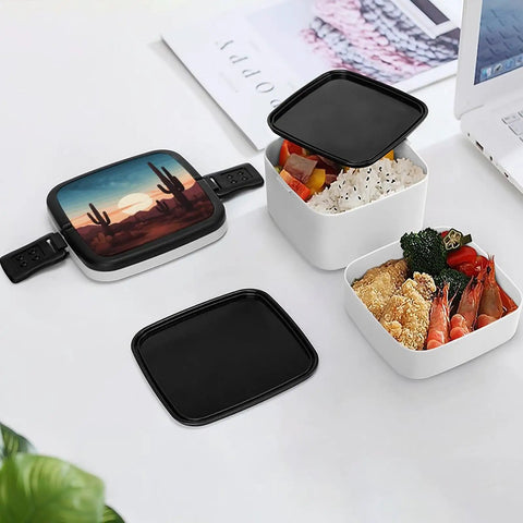 Desert Cactus Themed Bento Box For Adults Grab And Go 2 Tier Portable Lunch Box With Spoon Reusable Insulated Lunch Container Leak Proof
