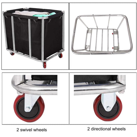 Built Like A Tank 12 Bushel Laundry Cart with heavy duty stainless steel frame and smooth-rolling wheels for easy transport.