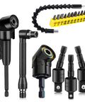 17 Piece Flexible Drill Bit Extension Set With 105 Degree Right Angle Adapters and Chrome Vanadium Steel Bits