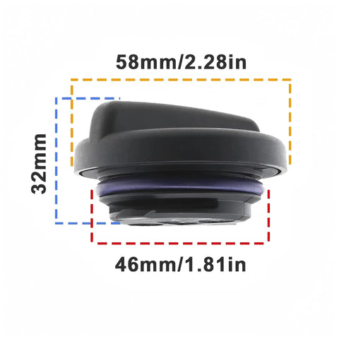 Chevrolet Cruze Engine Oil Filler Cap Replacement 2008-2013 1.4L 1.8L Fits Chevrolet Cruze Sedan Hatchback side view dimensions