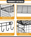 Product details showing Two Pack Wall Mounted Garage Shelves With Wire Baskets And Hooks Heavy Duty Tool Organizer parts