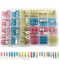Huge 240Pc Heat Shrink Splice Terminal Kit With Crimp Ring And Spade Connectors In Red Blue Yellow Colors For 22-10AWG Wire Wiring Projects, assorted terminals in case