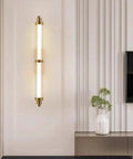 JGSYD Led Modern Wall Lamp Indoor with Remote Control Wall Light 2700K-6500K Dimmable Wall Sconce Long Strip Decorative Wall Lighting Stainless Steel for Bedroom Hallway Living Room,Black-70Cm on white wall.