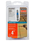 Heavy Duty Exterior Timber Screws With Low Profile Washer Head And Sawtooth Tip 0.220 By 4 Inch Rust Resistant Wood Fasteners For Outdoor Builds 12 Pack packaging with screw and drill.