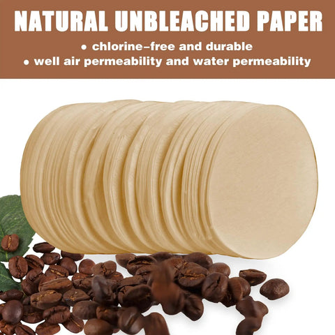 Round 56mm Disposable Coffee Filter Papers 200 Pack For Moka Pots And Drip Makers Unbleached Natural Paper with coffee beans
