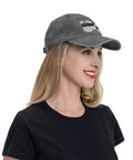 Black And White Piano Grid Print Denim Baseball Cap With Adjustable Metal Buckle Unisex Cotton Snapback Hat worn by woman with long hair