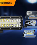 12 Inch 300W Triple Row LED Light Bar Off Road Ready With Spot Flood Combo Beam, Heavy Duty Aluminum Mounting Bracket, Horizontal Bar Tube Clamp, Wiring Harness Included For Truck ATV UTV Golf Cart, Built To Last, 2 Years Warranty, brightness detail